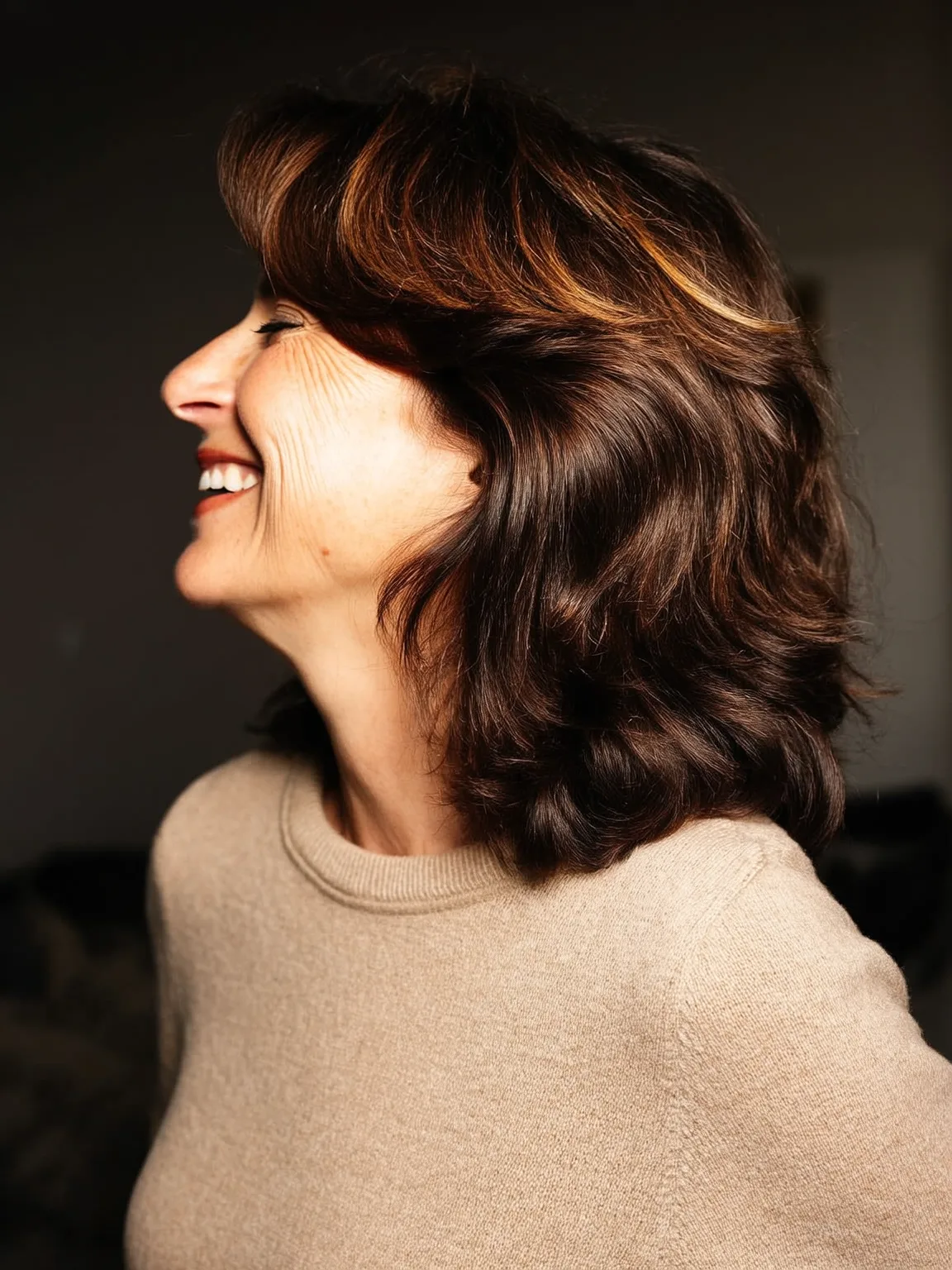 Voluminous Layered Shag with Caramel Highlights